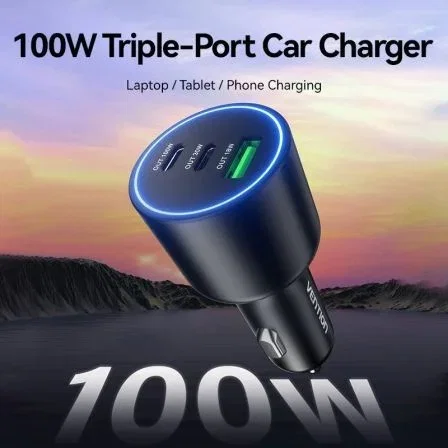 Vention Cargador de Coche FFQB0 100W con 2x USB-C y 1x USB-A Vention Cargador de Coche FFQB0 100W con 2x USB-C y 1x USB-A
